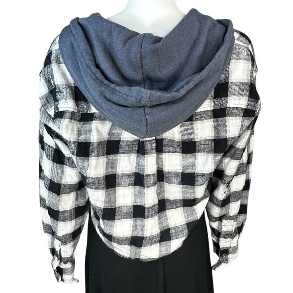 American Eagle Plaid Flannel Shirt Top Hoodie Womens Size Small Cropped - Picture 9 of 12